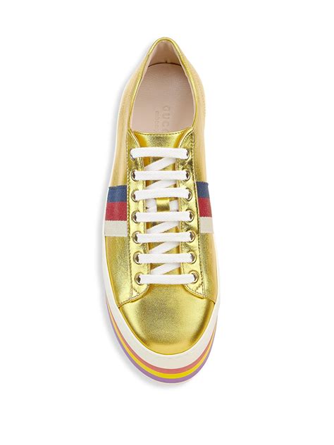 Gucci Peggy Metallic Leather Rainbow Platform Sneakers Lyst