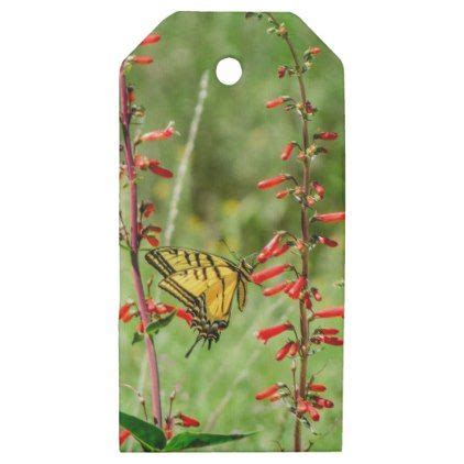 Tiger Swallowtail Butterfly And Wildflowers Wooden Gift Tags Craft My