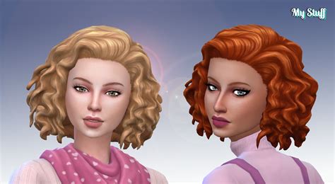Mystufforigin Medium Mid Curly Hair Retextured ~ Sims 4 Hairs