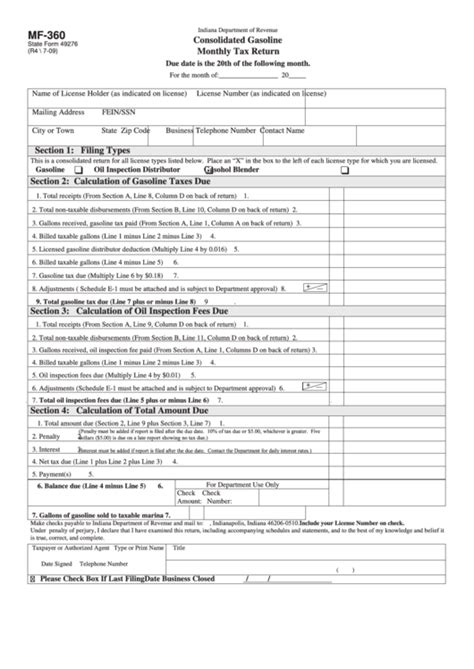 Fillable Form Mf 360 Consolidated Gasoline Monthly Tax Return