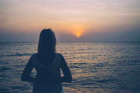 Back View Of A Person Standing On Sea Shore During Sunset · Free Stock