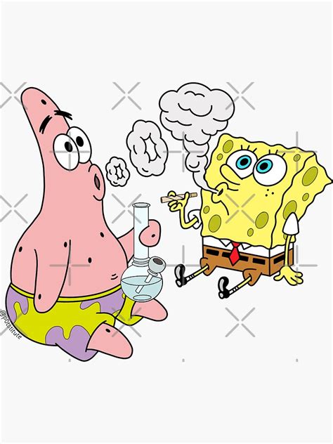 Spongebob And Patrick Smoking Weed Cannabis Cartoon Art Sticker By
