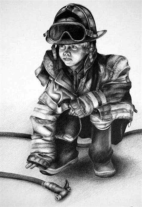 Little Boy Dreaming Of Being A Firefighter Firefighter Drawing