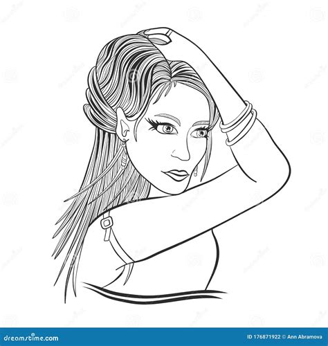 Beautiful Girl Model Coloring Book Print Fashionable Vector