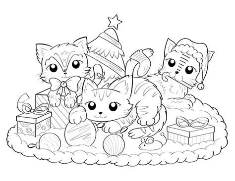 Printable Christmas Cat Coloring Page