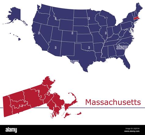 Massachusetts Counties Vector Map Outline With Usa Map Colors National