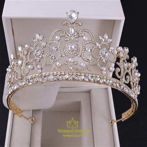 Gold Modern Baroque Alloy Rhinestones Princess Crown Bridal Tiara