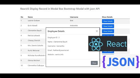 ReactJS Display Record In Modal Box Bootstrap Modal With Json API YouTube