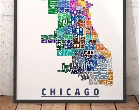 Chicago Neighborhood Map Print Signed Print Of My Original Etsy