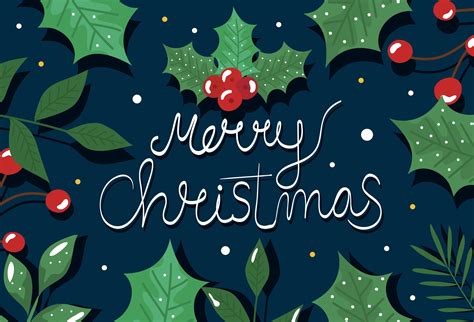 Merry Christmas Poster With Decorative Leaves 2553991 Vector Art At