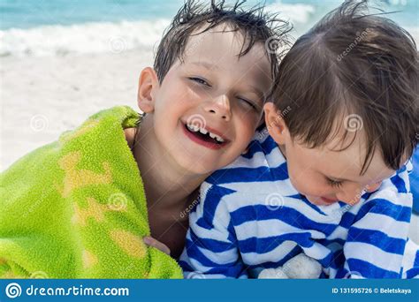 Elder Brother Shows Love To Younger Smiling Happy Stock Photo Image
