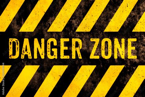 Stockfoto Danger Zone Warning Sign Text With Yellow And Black Stripes