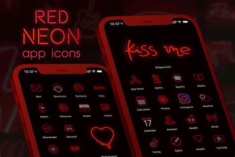 Red Neon App Icons For Ios 14 And Android Custom App Icons Free Icons