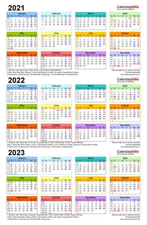 Three Year Calendars For 2021 2022 And 2023 Uk For Word