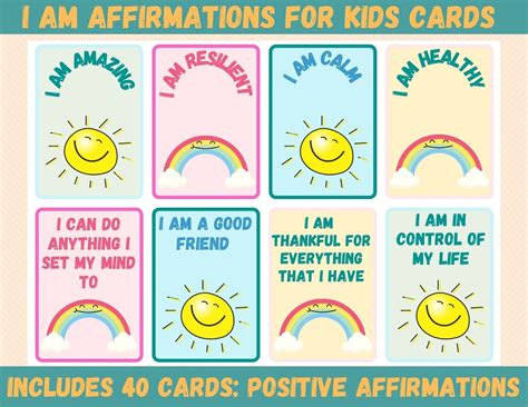 Positive Affirmation Cards For Kids 40 Affirmations Etsy Hong Kong
