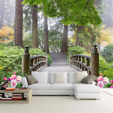 Custom 3d Wallpaper Mural Small Bridge Forest Landscape