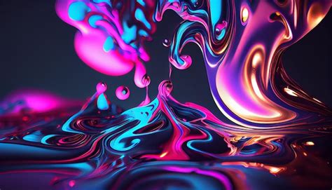 Premium Ai Image Abstract Liquid Swirls On Holographic Fluid Neon