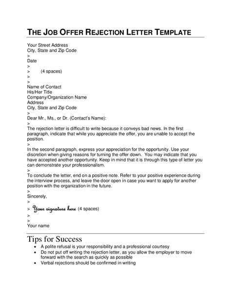 Turning Down A Job Letter For Your Needs Letter Template Collection