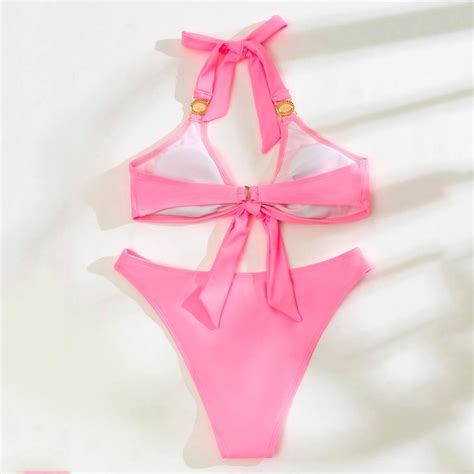 Buy Push Up Swimsuit Female Micro Bikini Pink Bikini Set Sexy Women Swimwear High Waisted