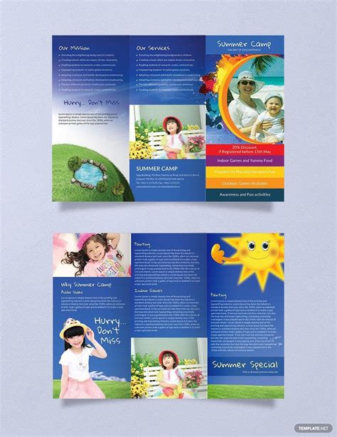 summer camp trifold brochure template in psd publisher word illustrator indesign pages