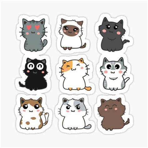 Cute Cartoon Cats Sticker Set 1 Sticker By Cafepretzel Cat Sticker