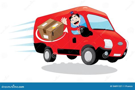Courier Driving A Delivery Van Stock Vector Illustration Of Friendly