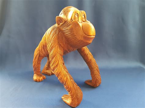 Wooden Monkey Carved Monkey Wooden Monkey Statue Monkey Etsy