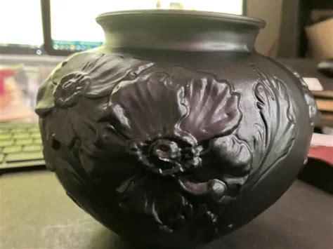 Vintage Tiffin Embossed Poppy Vase Art Nouveau Black Amethyst Satin Glass 45 00 Picclick