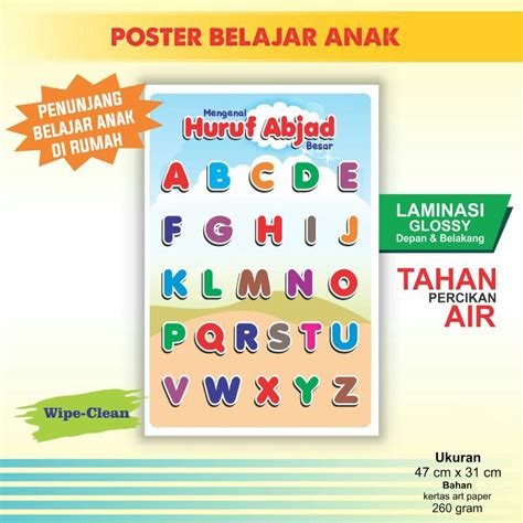 Poster Belajar Anak TK PAUD Poster Edukasi Mengenal Huruf Abjad