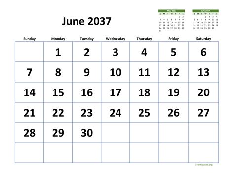 June 2037 Calendar With Extra Large Dates