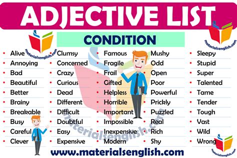 Condition Adjectives List In English List Of Adjectives Adjectives