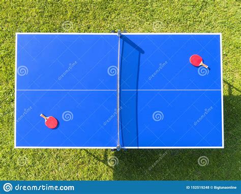 Aerial View Blue Table Tennis Or Ping Pong Close Up Ping