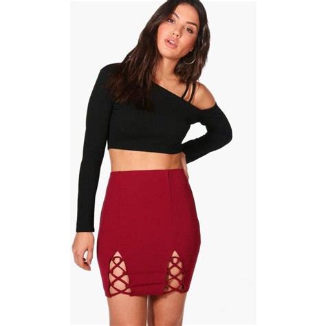 boohoo rosie lace up front crepe mini skirt 24 liked on polyvore featuring skirts mini