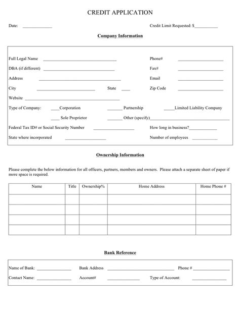 Credit Application Form In Word And Pdf Formats