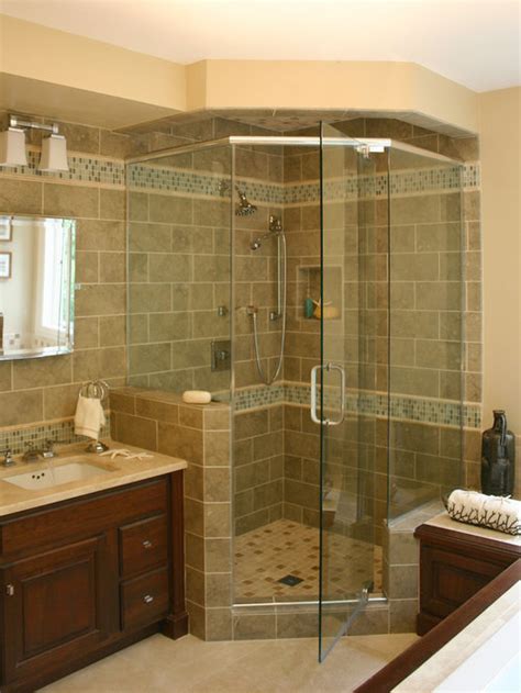 It comes in various colors and can match the tiles pretty well. Corner Shower Tile Home Design Ideas, Pictures, Remodel ...