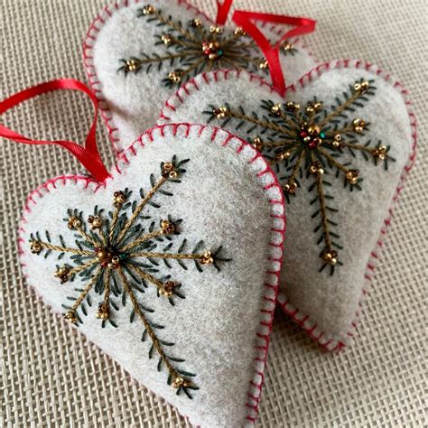 Elegant Felt Heart Ornament Gift Decoration Red Winter Etsy