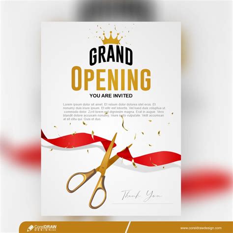 Download Grand Opening Card With Ribbon And Scissors Premium Vector