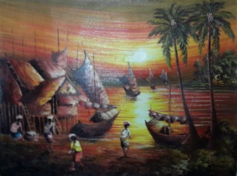 Lukisan pemandangan malang raya 1900 jawa jaman dulu. Jual Lukisan Pemandangan Kampung Nelayan - lukisanbdg ...
