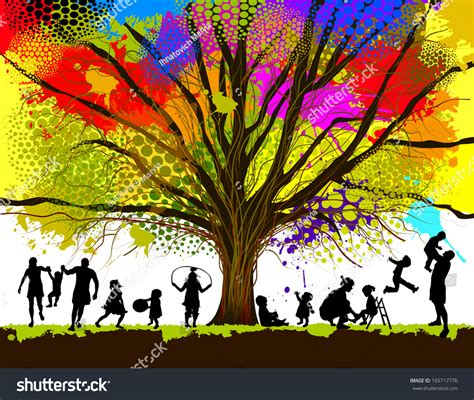 Childhood Colorful Tree Raster Stock Illustration