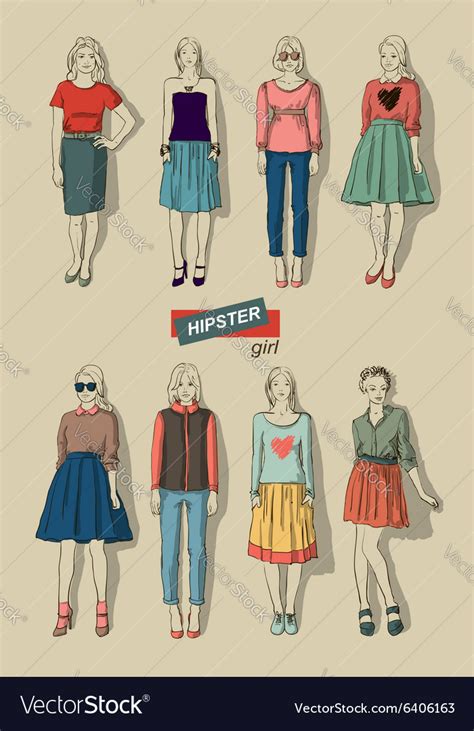 Fashion Girls Hipsters Set Royalty Free Vector Image