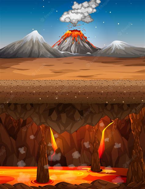 Free Vector Volcano Eruption In Nature Scene At Daytime And Infernal