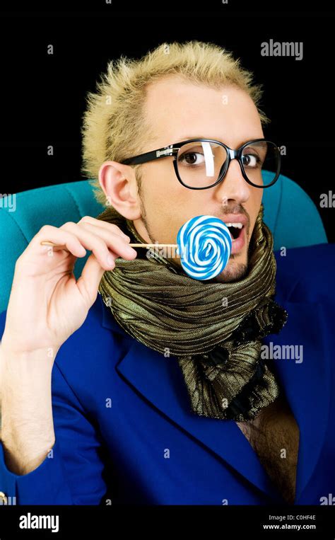Man With Blue Jacket In Studio Shooting Stock Photo Alamy
