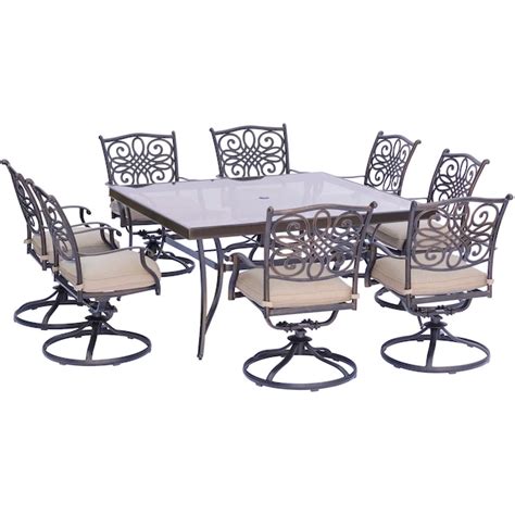 Hanover Traditions 9 Piece Bronze Patio Dining Set With 8 Swivel Rocker