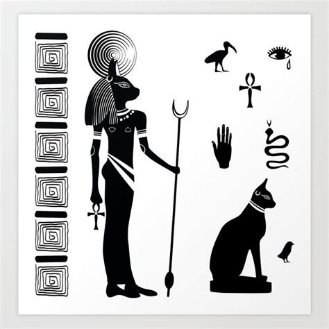 Ancient Egyptian Goddess Bastet With A Cats Head And Ancient Egyptian Symbols Art Print By In