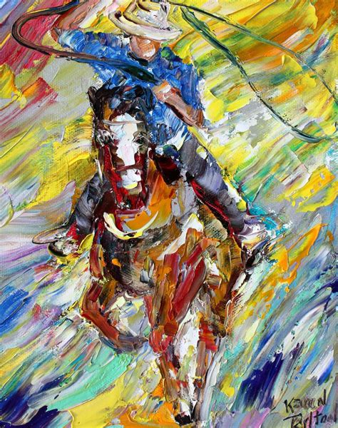Cowboy Western Art Painting Original Oil Abstract Impressionism Fine