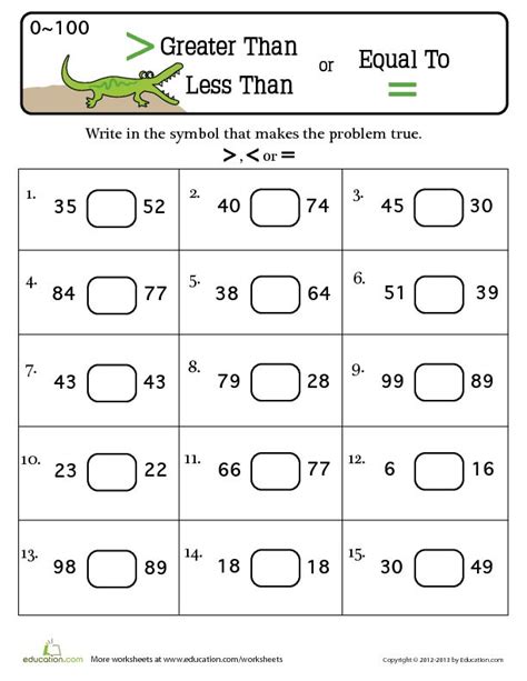 Printable Greater Than Less Than Worksheets