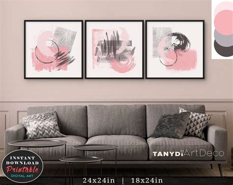 Set of 3 Blush Pink Grey Black Brush Strokes Trendy Posters | Etsy | Watercolor painting etsy ...