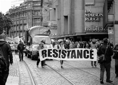 Resistance Banner At French Protest Political March During A French