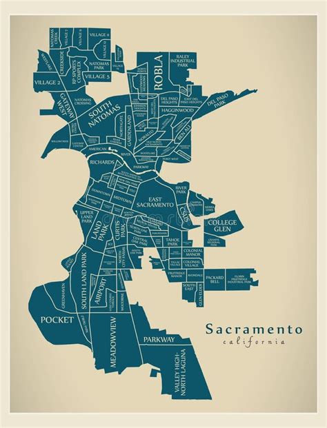 mapa moderno da cidade cidade de sacramento califórnia dos eua com nei ilustração do vetor