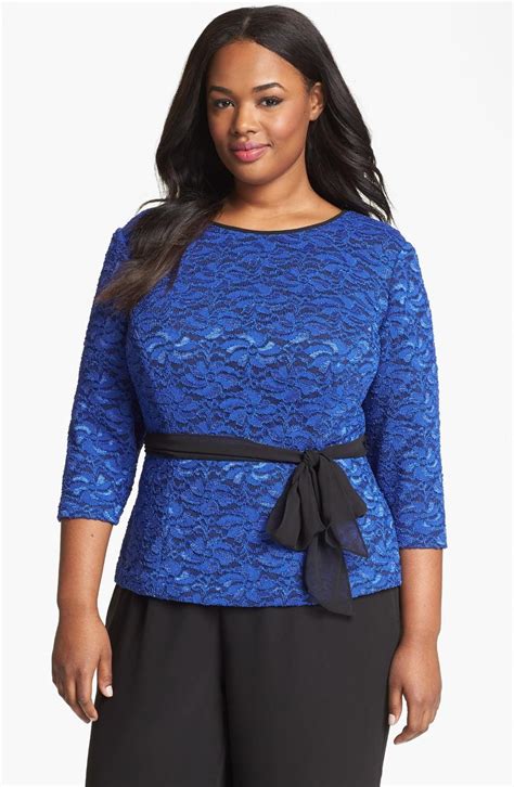 Alex Evenings Belted Lace Blouse Plus Size